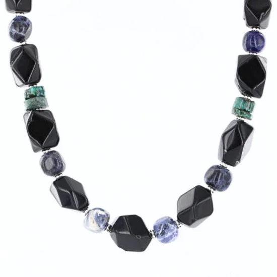 Certified Authentic Navajo .925 Sterling Silver Natural Onyx Lapis Turquoise Native American Necklace 390765692882 Certified Authentic Navajo .925 Sterling Silver Natural Onyx Lapis Turquoise Native American Necklace 390765692882