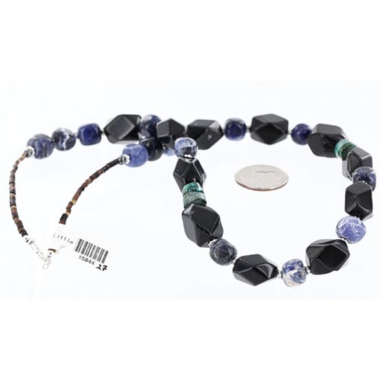 Certified Authentic Navajo .925 Sterling Silver Natural Onyx Lapis Turquoise Native American Necklace 390765692882