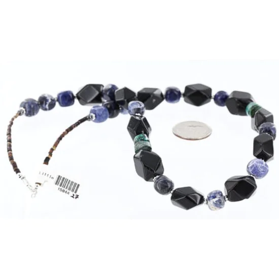 Certified Authentic Navajo .925 Sterling Silver Natural Onyx Lapis Turquoise Native American Necklace 390765692882 Certified Authentic Navajo .925 Sterling Silver Natural Onyx Lapis Turquoise Native American Necklace 390765692882