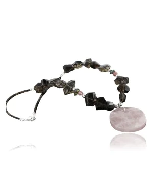 Certified Authentic Navajo .925 Sterling Silver Natural Pink Agate Smoky Quartz Native American Necklace 752100-24