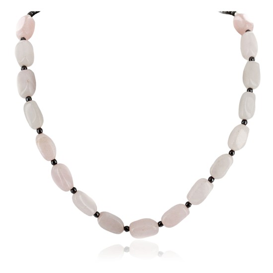 Certified Authentic Navajo .925 Sterling Silver Natural Pink Quartz Hematite Native American Necklace 25309