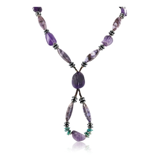 Certified Authentic Navajo .925 Sterling Silver Natural PURPLE AGATE AMETHYST TURQUOISE AND HEMATITE Native American Necklace 16001 Certified Authentic Navajo .925 Sterling Silver Natural PURPLE AGATE AMETHYST TURQUOISE AND HEMATITE Native American Necklace 16001