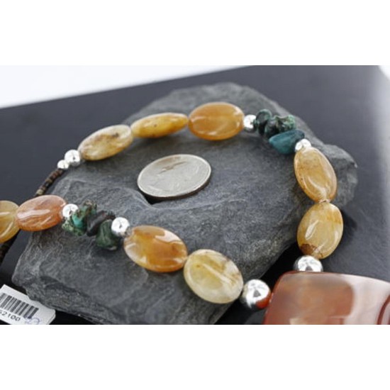 Certified Authentic Navajo .925 Sterling Silver Natural Quartz Turquoise Agate Native American Necklace 752100-27 Certified Authentic Navajo .925 Sterling Silver Natural Quartz Turquoise Agate Native American Necklace 752100-27