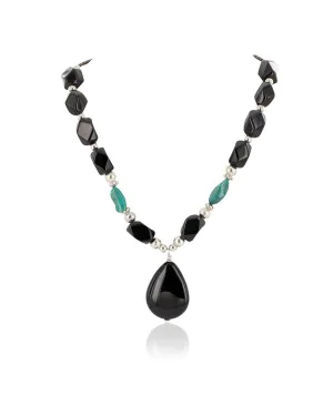 Certified Authentic Navajo .925 Sterling Silver Natural Roystone Turquoise Black Onyx Native American Necklace 15488