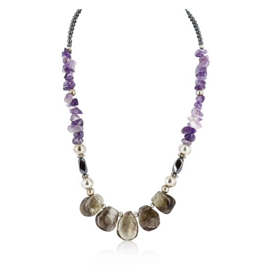 Certified Authentic Navajo .925 Sterling Silver Natural SMOKY QUARTZ and AMETHYST Native American Necklace 371026874655