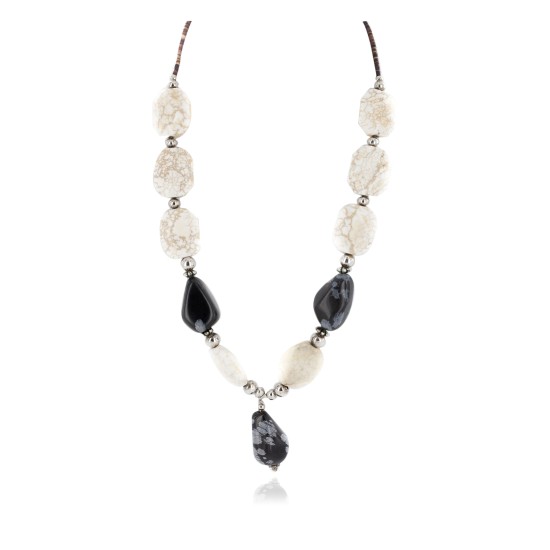 Certified Authentic Navajo .925 Sterling Silver Natural Snowflake Obsidian Native American Necklace 15778-80