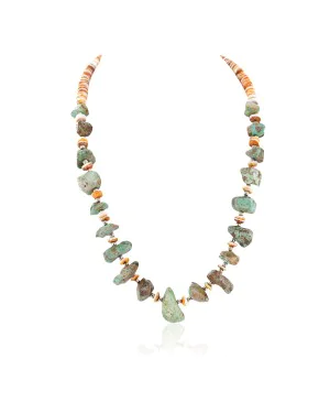 Certified Authentic Navajo .925 Sterling Silver Natural Spiny Oyster and Turquoise Native American Necklace 015917
