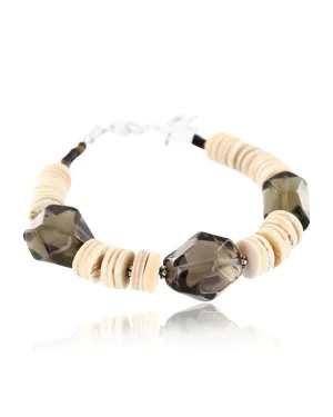 Certified Authentic Navajo .925 Sterling Silver Natural Spiny Oyster Disk and Smoky Quartz Native American Bracelet 390756156321