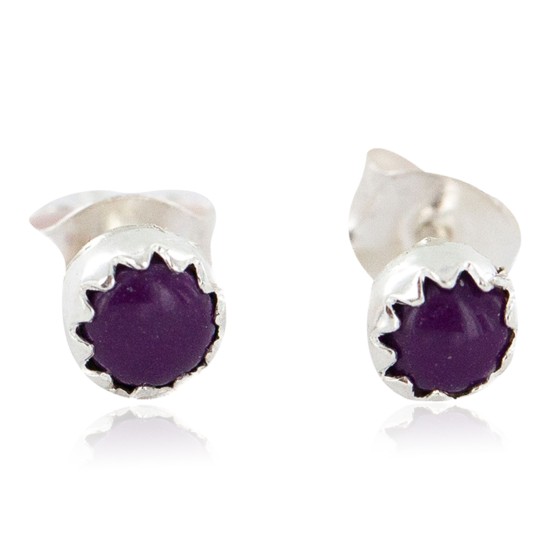 Certified Authentic Navajo .925 Sterling Silver Natural Sugilite Native American Stud Earrings  27228-2 All Products NB160304004000 27228-2 (by LomaSiiva)
