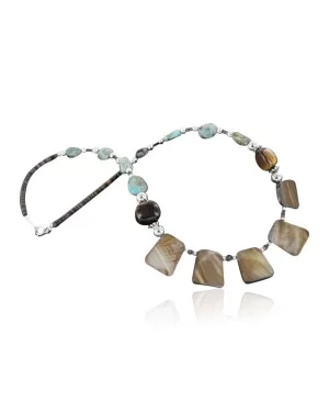 Certified Authentic Navajo .925 Sterling Silver Natural Tigers Eye and Turquoise Native American Necklace 15432-23