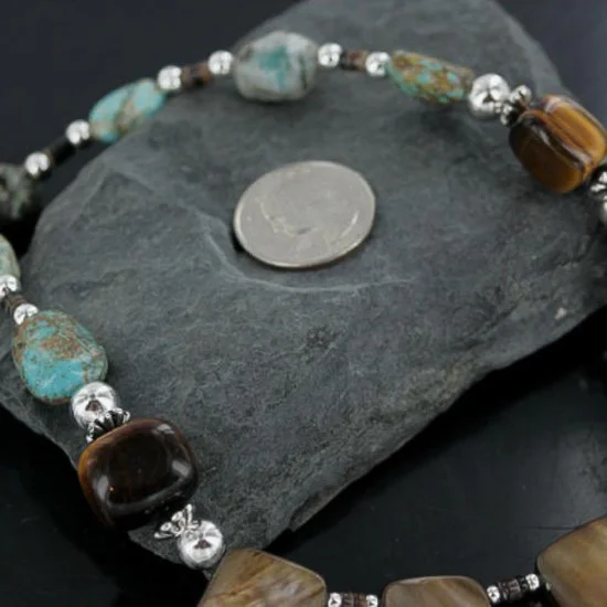 Certified Authentic Navajo .925 Sterling Silver Natural Tigers Eye and Turquoise Native American Necklace 15432-23 Certified Authentic Navajo .925 Sterling Silver Natural Tigers Eye and Turquoise Native American Necklace 15432-23