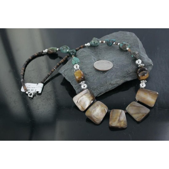 Certified Authentic Navajo .925 Sterling Silver Natural Tigers Eye and Turquoise Native American Necklace 390679736356