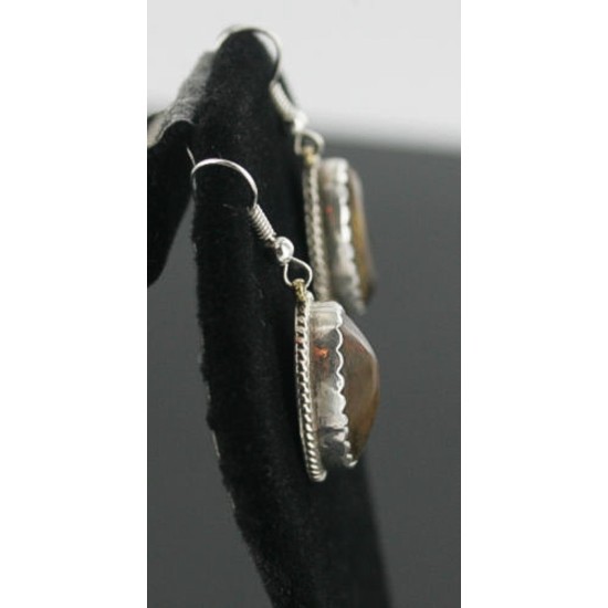 Certified Authentic Navajo .925 Sterling Silver Natural Tigers Eye Hoop Native American Earrings 370927912712 All Products 370927912712 370927912712 (by LomaSiiva)