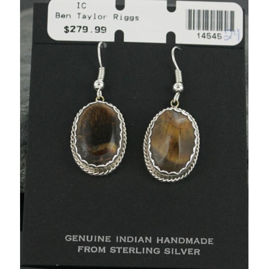 Certified Authentic Navajo .925 Sterling Silver Natural Tigers Eye Hoop Native American Earrings 370927912712 All Products 370927912712 370927912712 (by LomaSiiva)
