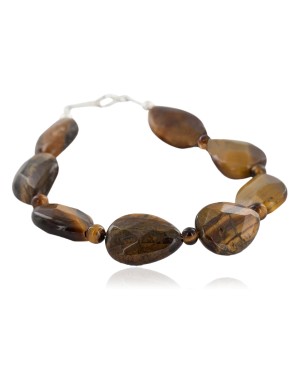 Certified Authentic Navajo .925 Sterling Silver Natural Tigers Eye Native American Bracelet 13038-19