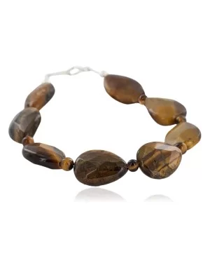 Certified Authentic Navajo .925 Sterling Silver Natural Tigers Eye Native American Bracelet 13038-19