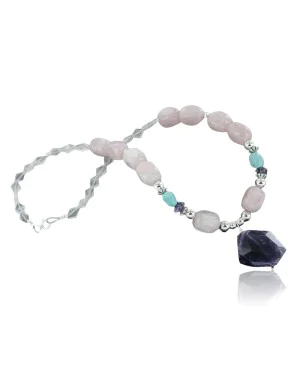Certified Authentic Navajo .925 Sterling Silver Natural Turquoise Agate Amethyst Native American Necklace 390675692060