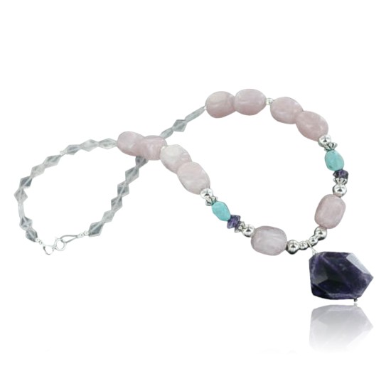 Certified Authentic Navajo .925 Sterling Silver Natural Turquoise Agate Amethyst Native American Necklace 390675692060 Certified Authentic Navajo .925 Sterling Silver Natural Turquoise Agate Amethyst Native American Necklace 390675692060