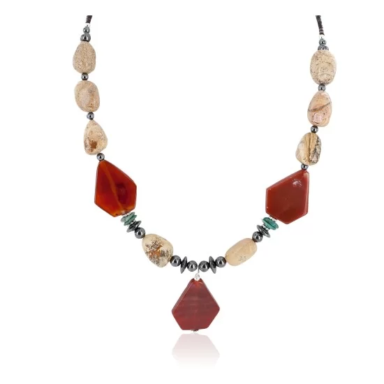 Certified Authentic Navajo .925 Sterling Silver Natural Turquoise Agate Carnelian Hematite Native American Necklace 16092-3 Certified Authentic Navajo .925 Sterling Silver Natural Turquoise Agate Carnelian Hematite Native American Necklace 16092-3