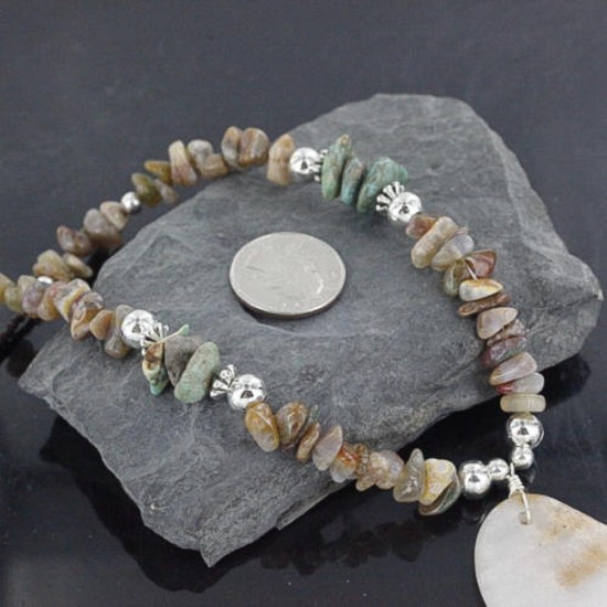 Certified Authentic Navajo .925 Sterling Silver Natural Turquoise Agate Native American Necklace 15151-29-0