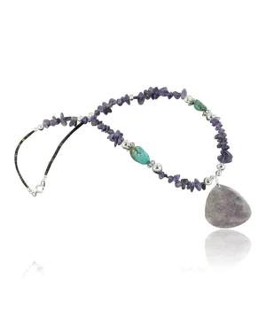 Certified Authentic Navajo .925 Sterling Silver Natural Turquoise Amethyst Agate Native American Necklace 370925639334