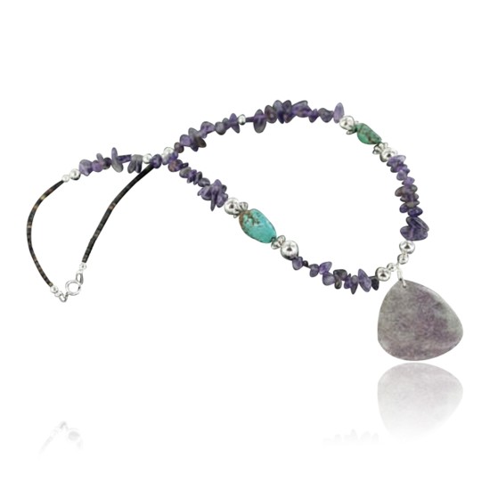 Certified Authentic Navajo .925 Sterling Silver Natural Turquoise Amethyst Agate Native American Necklace 370925639334 Certified Authentic Navajo .925 Sterling Silver Natural Turquoise Amethyst Agate Native American Necklace 370925639334