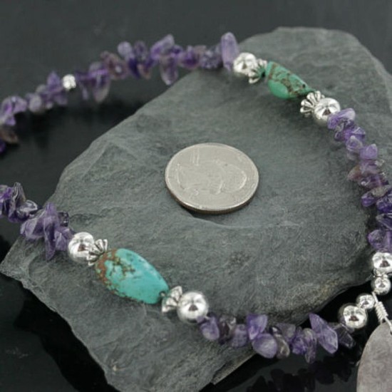Certified Authentic Navajo .925 Sterling Silver Natural Turquoise Amethyst Agate Native American Necklace 370925639334 Certified Authentic Navajo .925 Sterling Silver Natural Turquoise Amethyst Agate Native American Necklace 370925639334