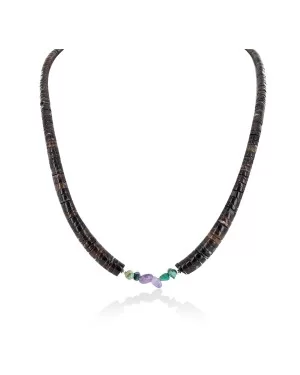 Certified Authentic Navajo .925 Sterling Silver Natural Turquoise Amethyst Heishi Native American Necklace 25285-3