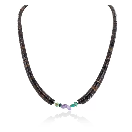 Certified Authentic Navajo .925 Sterling Silver Natural Turquoise Amethyst Heishi Native American Necklace 25285-3 Certified Authentic Navajo .925 Sterling Silver Natural Turquoise Amethyst Heishi Native American Necklace 25285-3