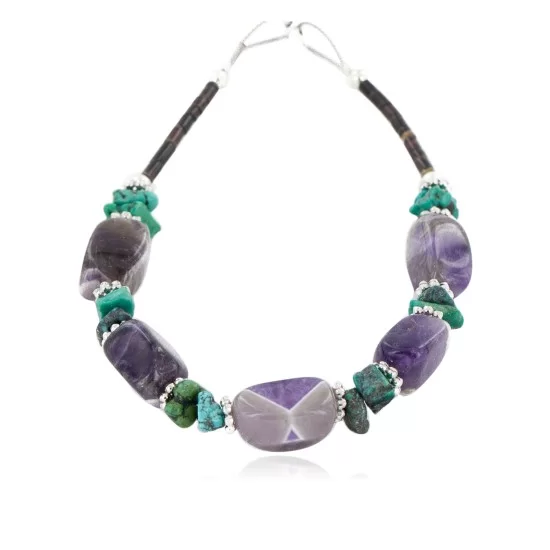 Certified Authentic Navajo .925 Sterling Silver Natural Turquoise Amethyst Native American Bracelet 12891-2