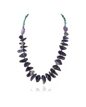 Certified Authentic Navajo .925 Sterling Silver Natural Turquoise Amethyst Native American Necklace 17070-2