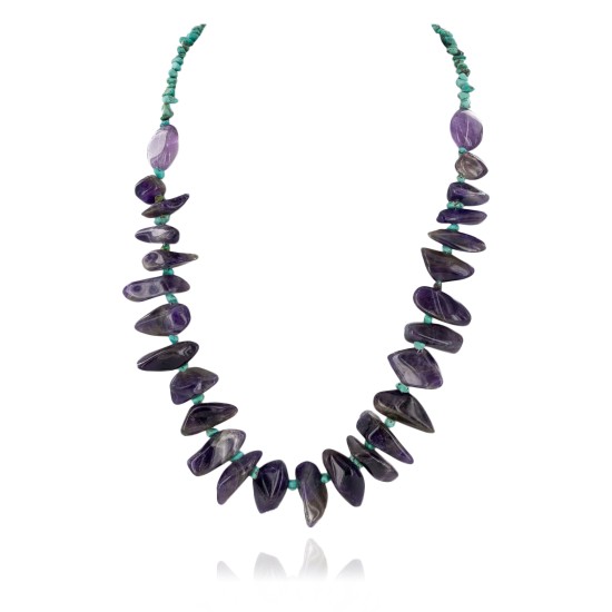 Certified Authentic Navajo .925 Sterling Silver Natural Turquoise Amethyst Native American Necklace 17070-2 Certified Authentic Navajo .925 Sterling Silver Natural Turquoise Amethyst Native American Necklace 17070-2