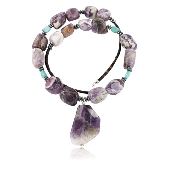 Certified Authentic Navajo .925 Sterling Silver Natural Turquoise AMETHYST Native American Necklace 25344