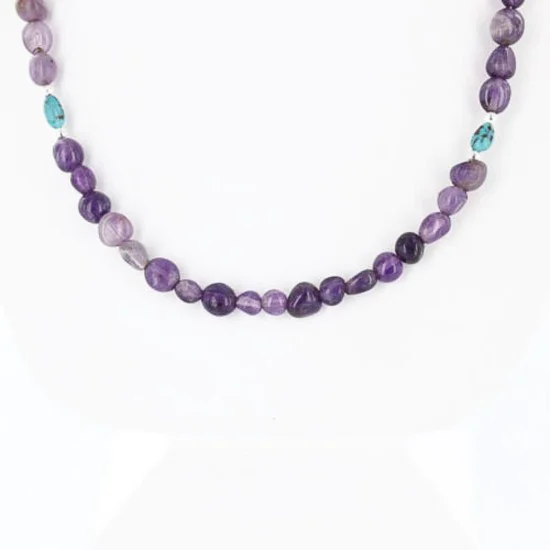 Certified Authentic Navajo .925 Sterling Silver Natural Turquoise Amethyst Native American Necklace 370993141648 Certified Authentic Navajo .925 Sterling Silver Natural Turquoise Amethyst Native American Necklace 370993141648