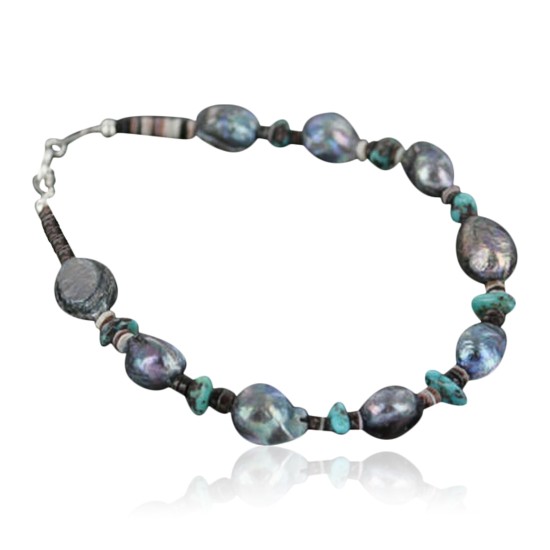 Certified Authentic Navajo .925 Sterling Silver Natural Turquoise and Abalone Native American Bracelet 370961995965
