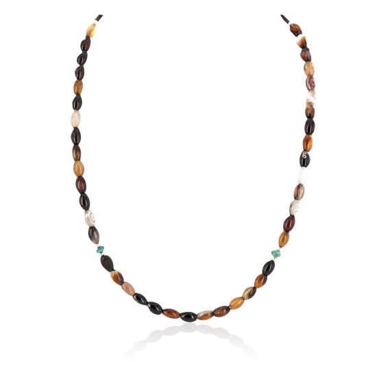 Certified Authentic Navajo .925 Sterling Silver Natural Turquoise and Agate Native American Necklace 16076-4 Certified Authentic Navajo .925 Sterling Silver Natural Turquoise and Agate Native American Necklace 16076-4