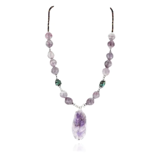 Certified Authentic Navajo .925 Sterling Silver Natural Turquoise and AMETHYST Native American Necklace 371007008020