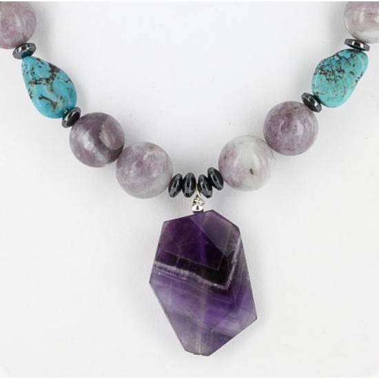 Certified Authentic Navajo .925 Sterling Silver Natural Turquoise and AMETHYST Native American Necklace 371008914523 Certified Authentic Navajo .925 Sterling Silver Natural Turquoise and AMETHYST Native American Necklace 371008914523