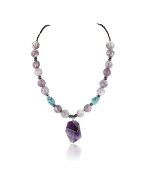 Certified Authentic Navajo .925 Sterling Silver Natural Turquoise and AMETHYST Native American Necklace 371008914523