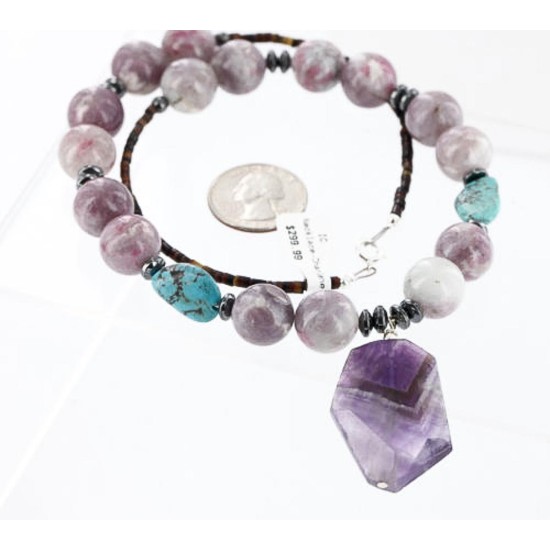 Certified Authentic Navajo .925 Sterling Silver Natural Turquoise and AMETHYST Native American Necklace 371008914523 Certified Authentic Navajo .925 Sterling Silver Natural Turquoise and AMETHYST Native American Necklace 371008914523