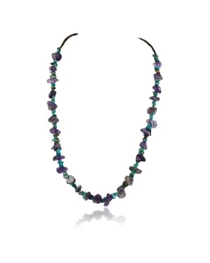 Certified Authentic Navajo .925 Sterling Silver Natural Turquoise and Amethyst Native American Necklace 390751523534