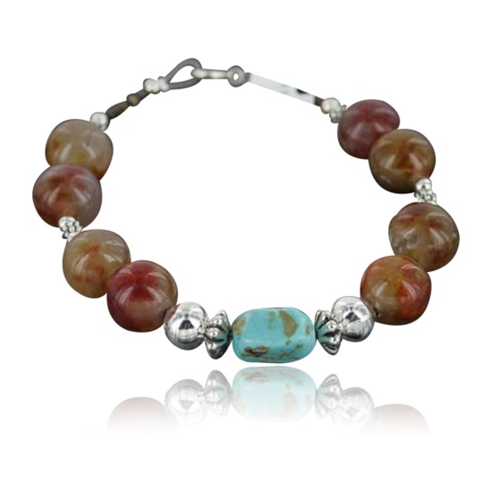 Certified Authentic Navajo .925 Sterling Silver Natural Turquoise and Carnelian Native American Bracelet 390807709338