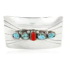 Certified Authentic Navajo .925 Sterling Silver Natural Turquoise and Coral Native American Buckle 1195