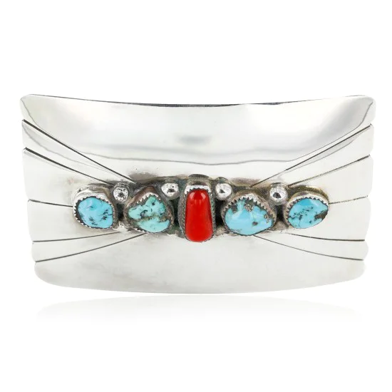 Certified Authentic Navajo .925 Sterling Silver Natural Turquoise and Coral Native American Buckle 1195 Certified Authentic Navajo .925 Sterling Silver Natural Turquoise and Coral Native American Buckle 1195