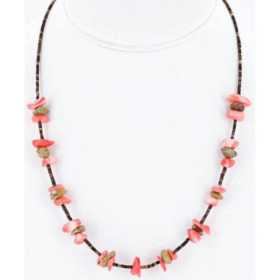Certified Authentic Navajo .925 Sterling Silver Natural Turquoise and Coral Native American Necklace 15883-8 Certified Authentic Navajo .925 Sterling Silver Natural Turquoise and Coral Native American Necklace 15883-8