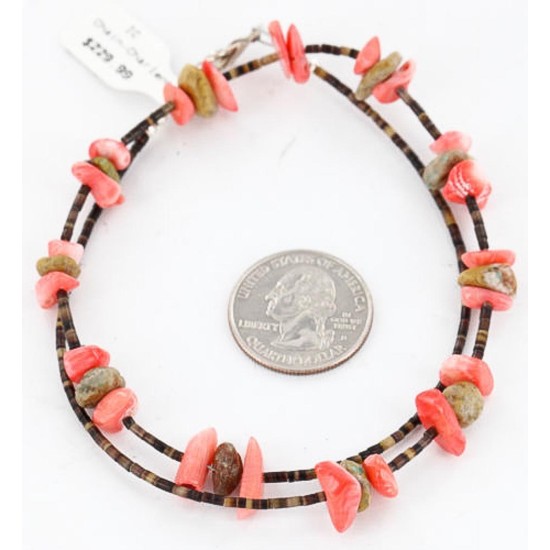 Certified Authentic Navajo .925 Sterling Silver Natural Turquoise and Coral Native American Necklace 15883-8 Certified Authentic Navajo .925 Sterling Silver Natural Turquoise and Coral Native American Necklace 15883-8