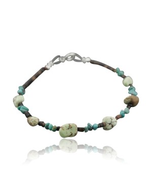 Certified Authentic Navajo .925 Sterling Silver Natural Turquoise and Gaspeite Native American Bracelet 370974617439