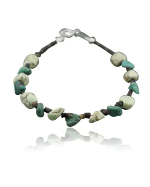 Certified Authentic Navajo .925 Sterling Silver Natural Turquoise and Gaspeite Native American Bracelet 390734524362