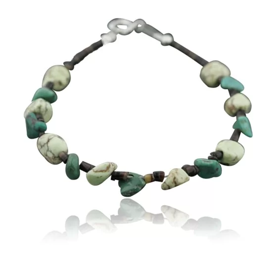 Certified Authentic Navajo .925 Sterling Silver Natural Turquoise and Gaspeite Native American Bracelet 390734524362