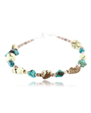 Certified Authentic Navajo .925 Sterling Silver Natural Turquoise and Gaspeite Native American Bracelet 390765247042